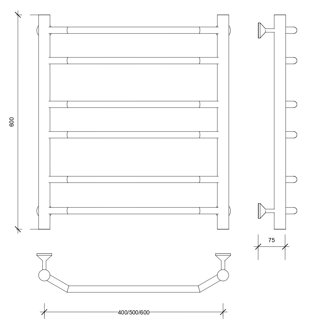 Изображение товара Полотенцесушитель водяной лесенка Secado Агата 2 600x400 мм универсальная подводка нержавеющая сталь aisi 304 цвет белый матовый