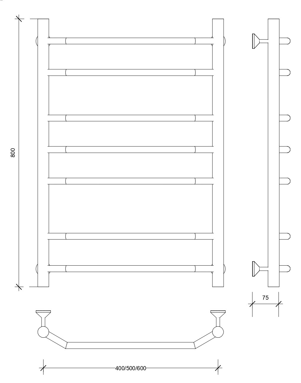 Изображение товара Полотенцесушитель водяной лесенка Secado Агата 2 800x400 мм универсальная подводка нержавеющая сталь aisi 304 цвет белый матовый