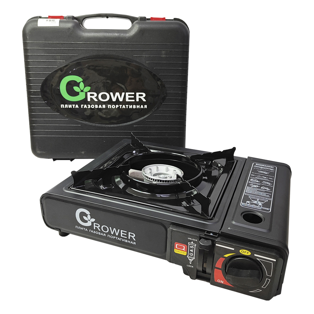 Изображение товара Плита газовая портативная Grower BZ-8321/GR-ZX124 34x26 черный Изображение товара Плита газовая портативная Grower BZ-8321/GR-ZX124 34x26 черный