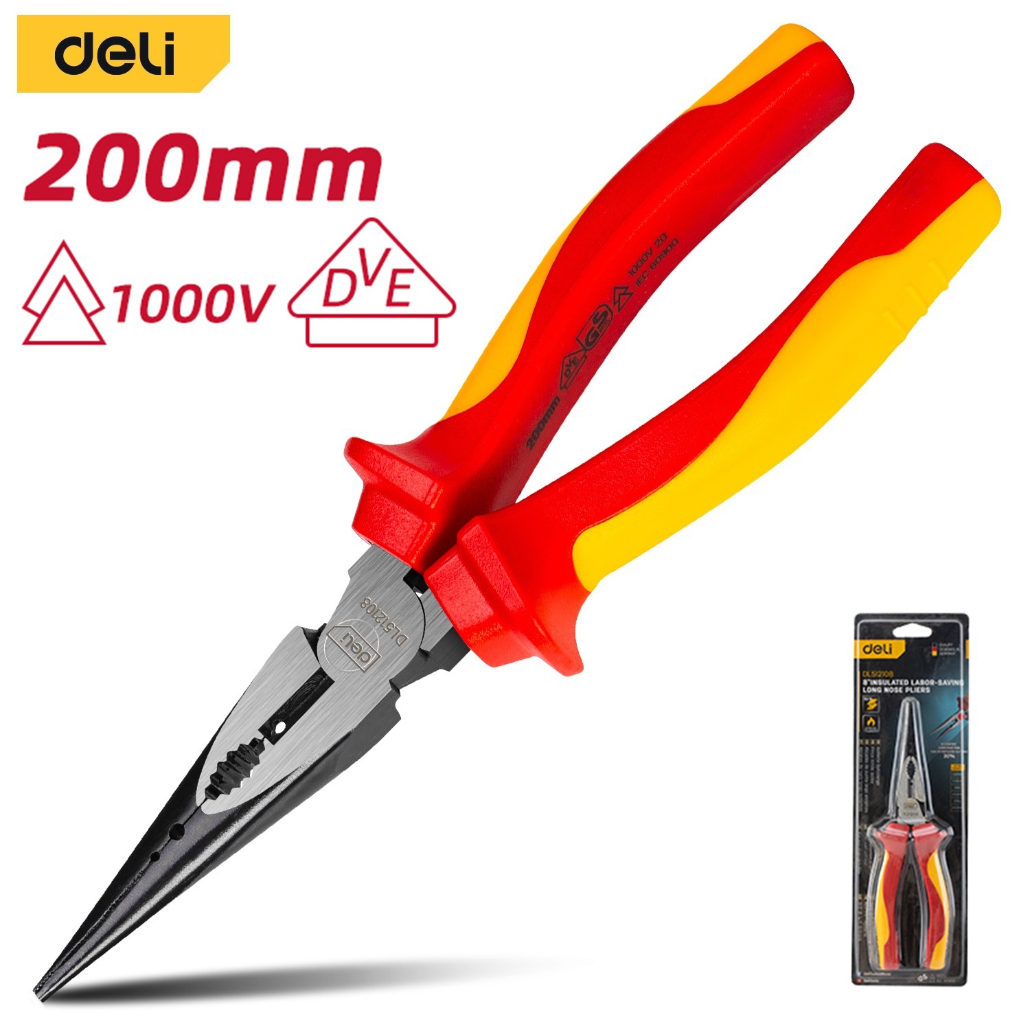 Изображение товара Плоскогубцы удлиненные диэлектрические Deli DL512108 200 мм