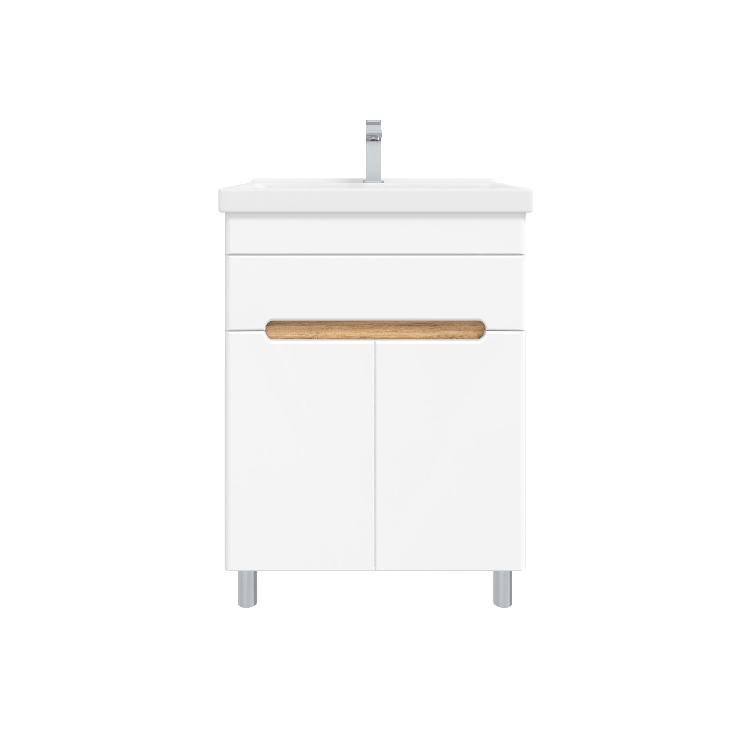 Изображение товара Тумба с раковиной Ruvann Nika 50 в современном стиле белая с дуб вотан