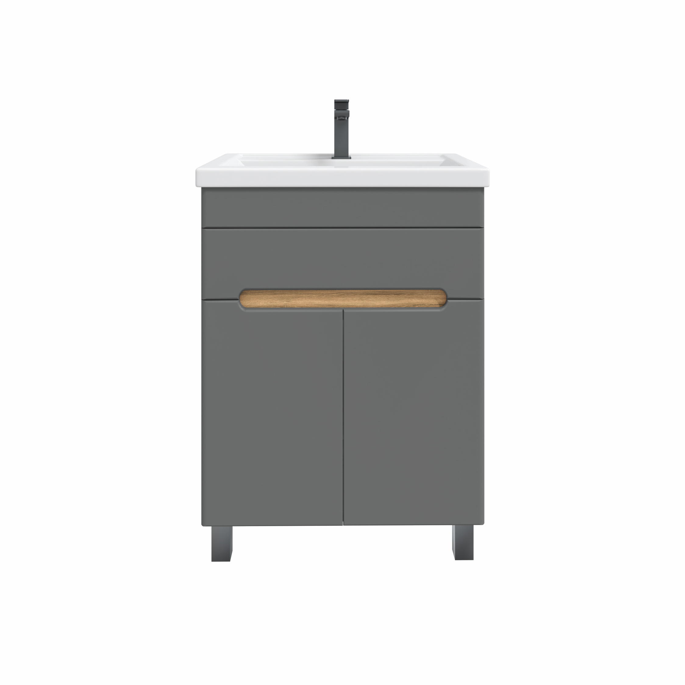 Изображение товара Тумба с раковиной в ванную комнату Ruvann Nika 60 дуб вотан графит софт