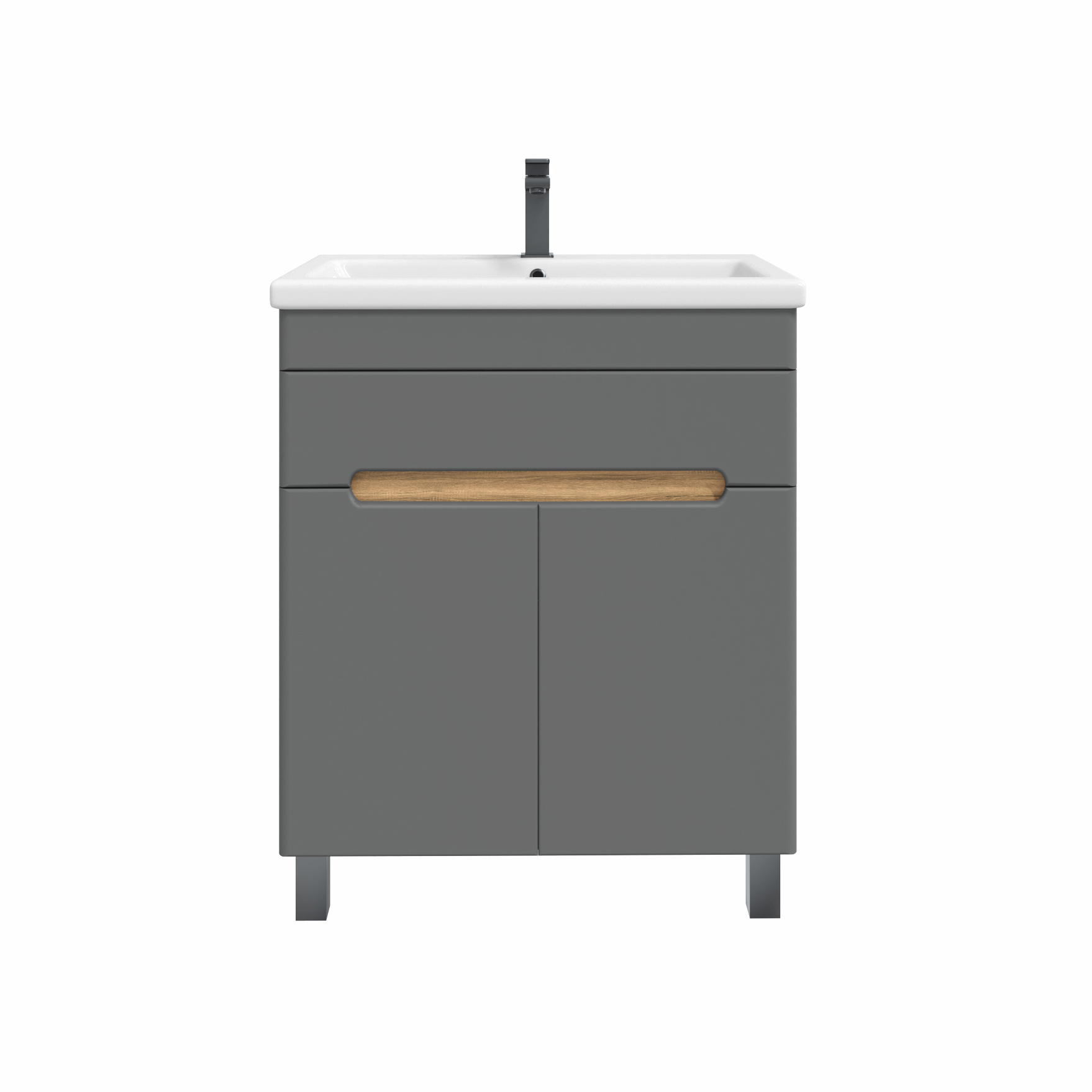 Изображение товара Тумба с раковиной в ванную Ruvann Nika 70 раковина Como 70 напольная цвет дуб вотан, графит софт