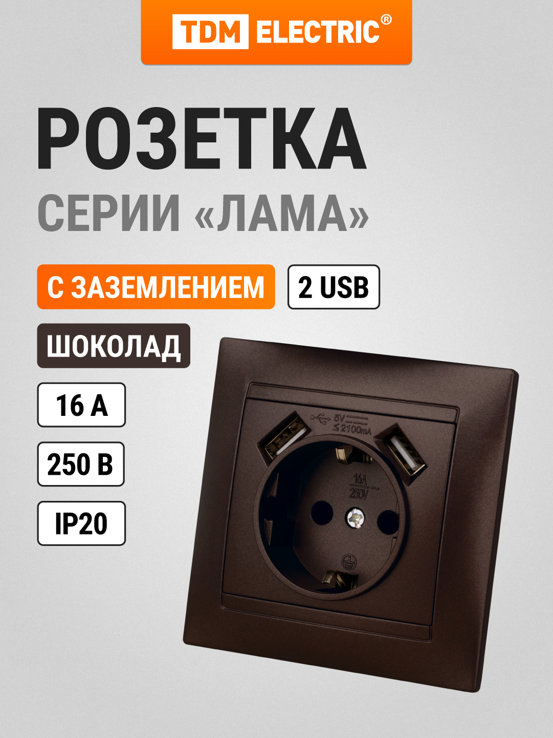Изображение товара Розетка встраиваемая Tdm electric SQ1815-0542 2 USB цвет коричневый Изображение товара Розетка встраиваемая Tdm electric SQ1815-0542 2 USB цвет коричневый
