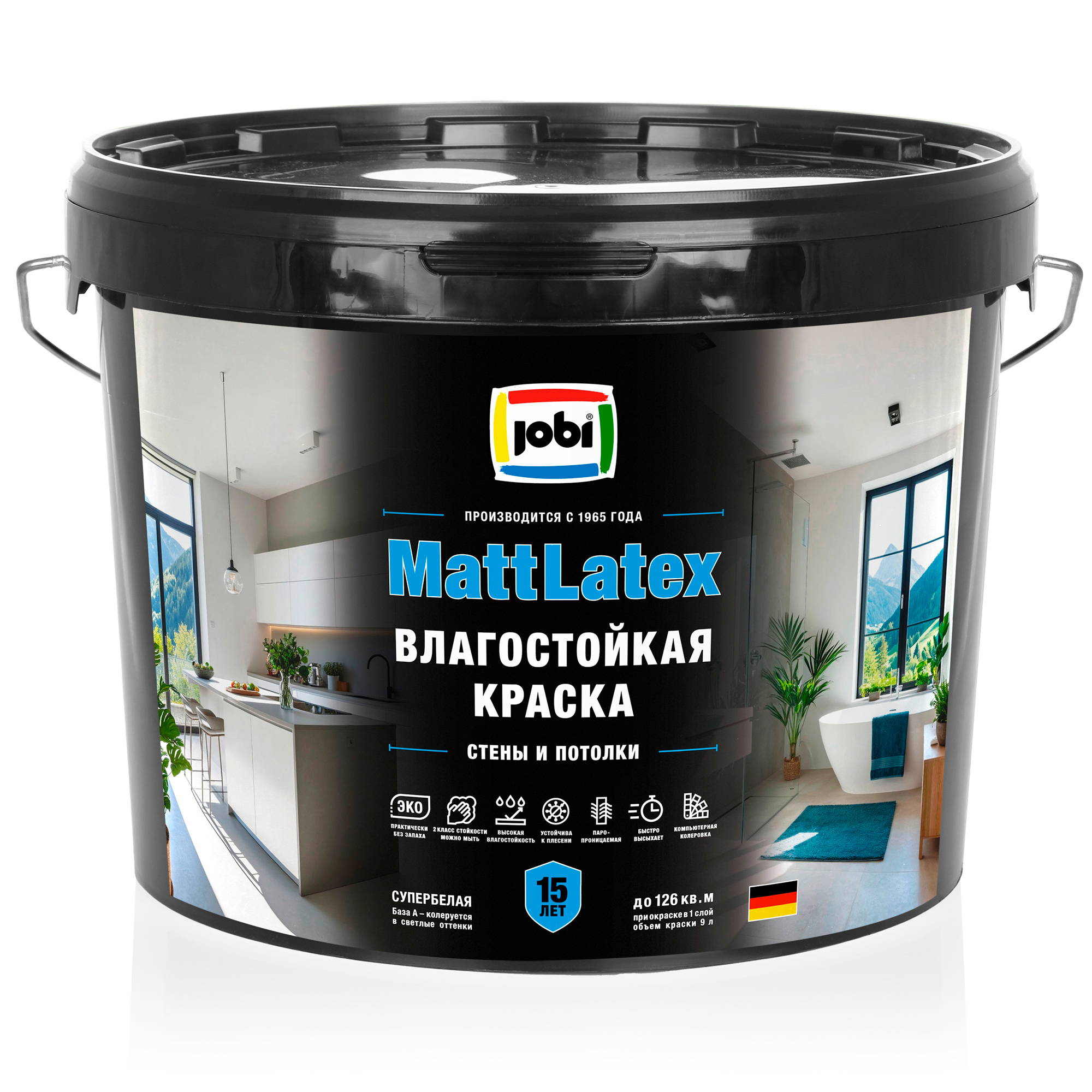 Изображение товара Краска интерьерная Jobi Mattlatex влагостойкая матовая цвет белый 9 л