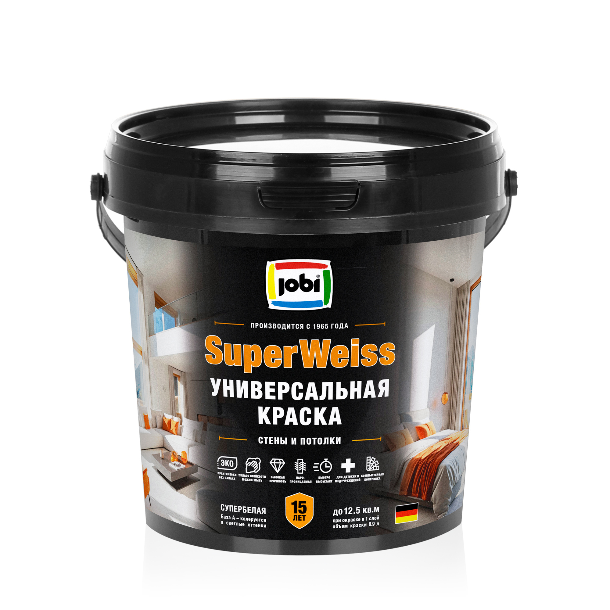Изображение товара Краска интерьерная Jobi Superweiss высокоукрывистая матовая супербелая 0.9 л