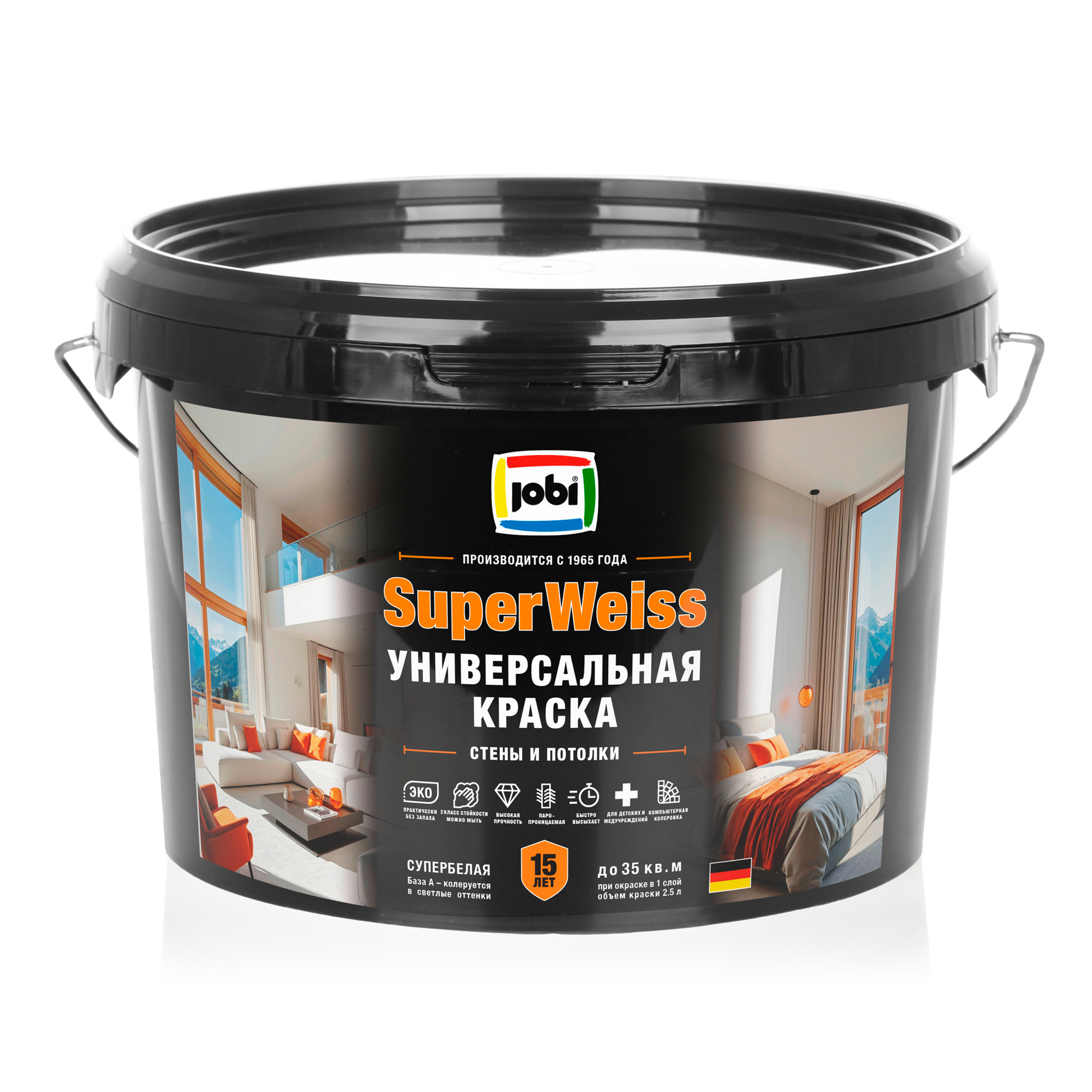 Изображение товара Краска интерьерная Jobi Superweiss высокоукрывистая матовая супербелая 2.5 л