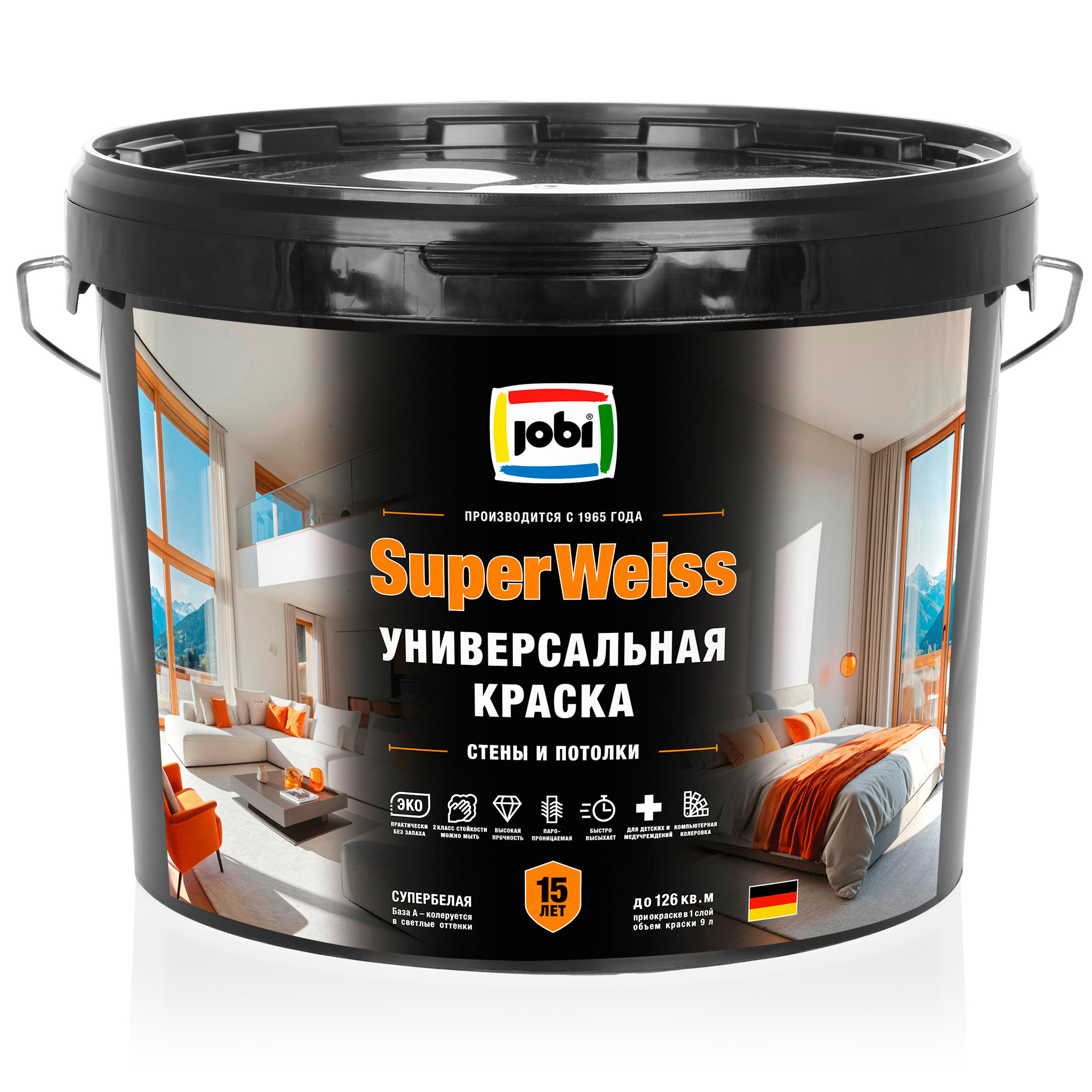 Изображение товара Краска интерьерная Jobi Superweiss высокоукрывистая матовая супербелая 9 л