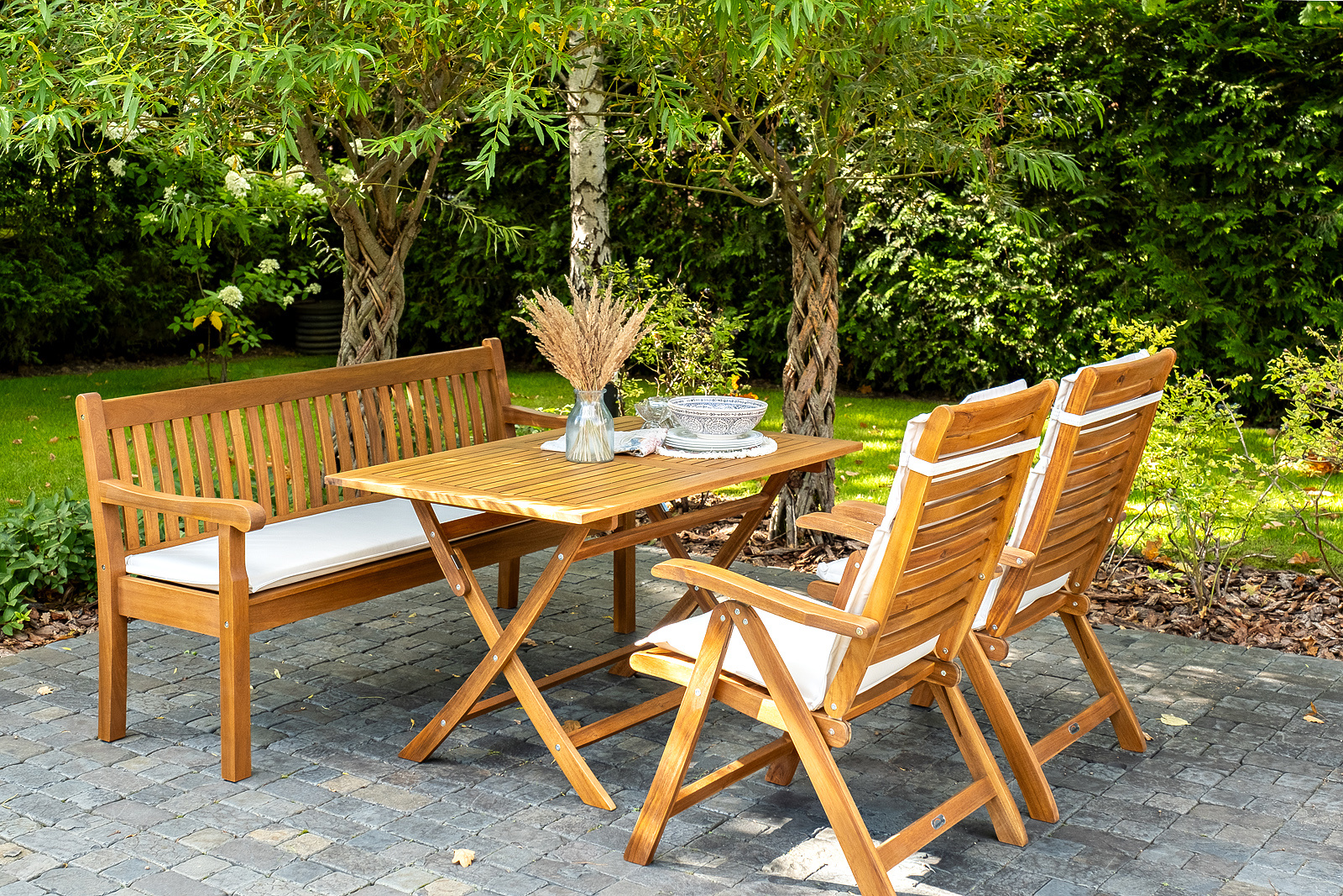 Изображение товара Набор садовой мебели Joygarden Karo 52202/52213/52204 акация коричневый скамья 2 стула стол