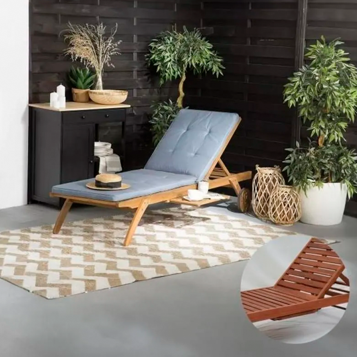 Изображение товара Шезлонг с подушкой складной Afina garden A37C 195 см x 71 см x 80 см дерево светло-серый