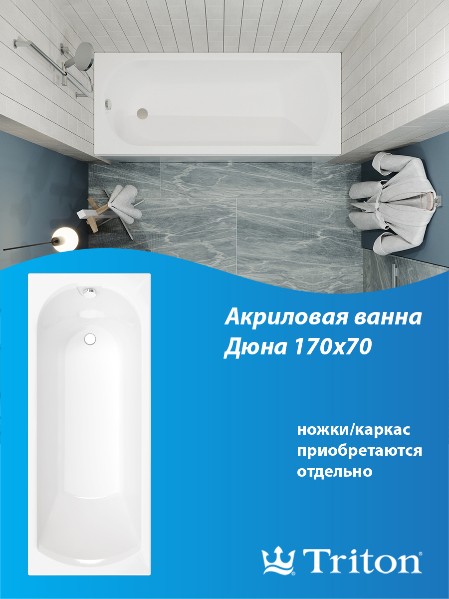 Изображение товара Прямоугольная ванна 1Acreal Dune Щ0000046114 абс/пмма 170x70см