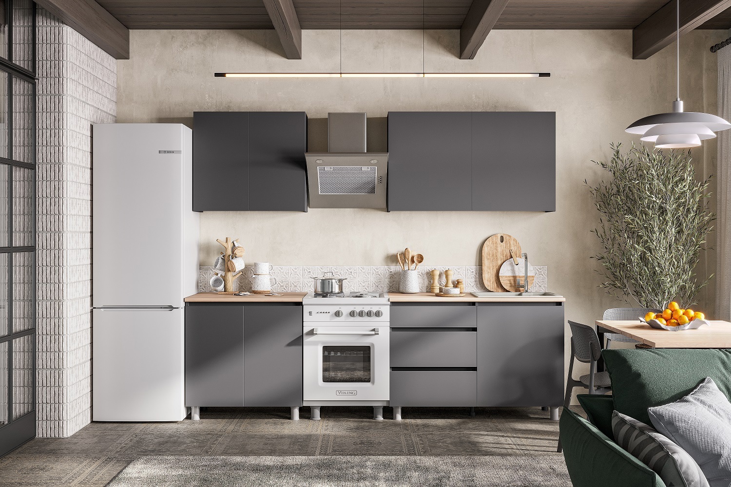 Изображение товара Кухонный гарнитур Денвер 200x214 см серый ЛДСП сборка Россия