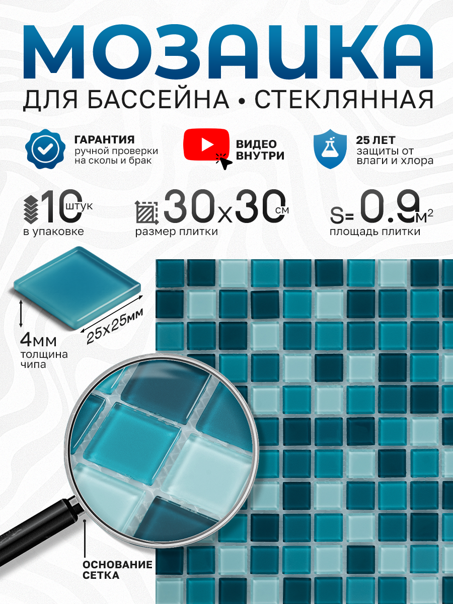 Изображение товара Мозаика стеклянная Керамоград Kg25_10 30x30 см цвет синий