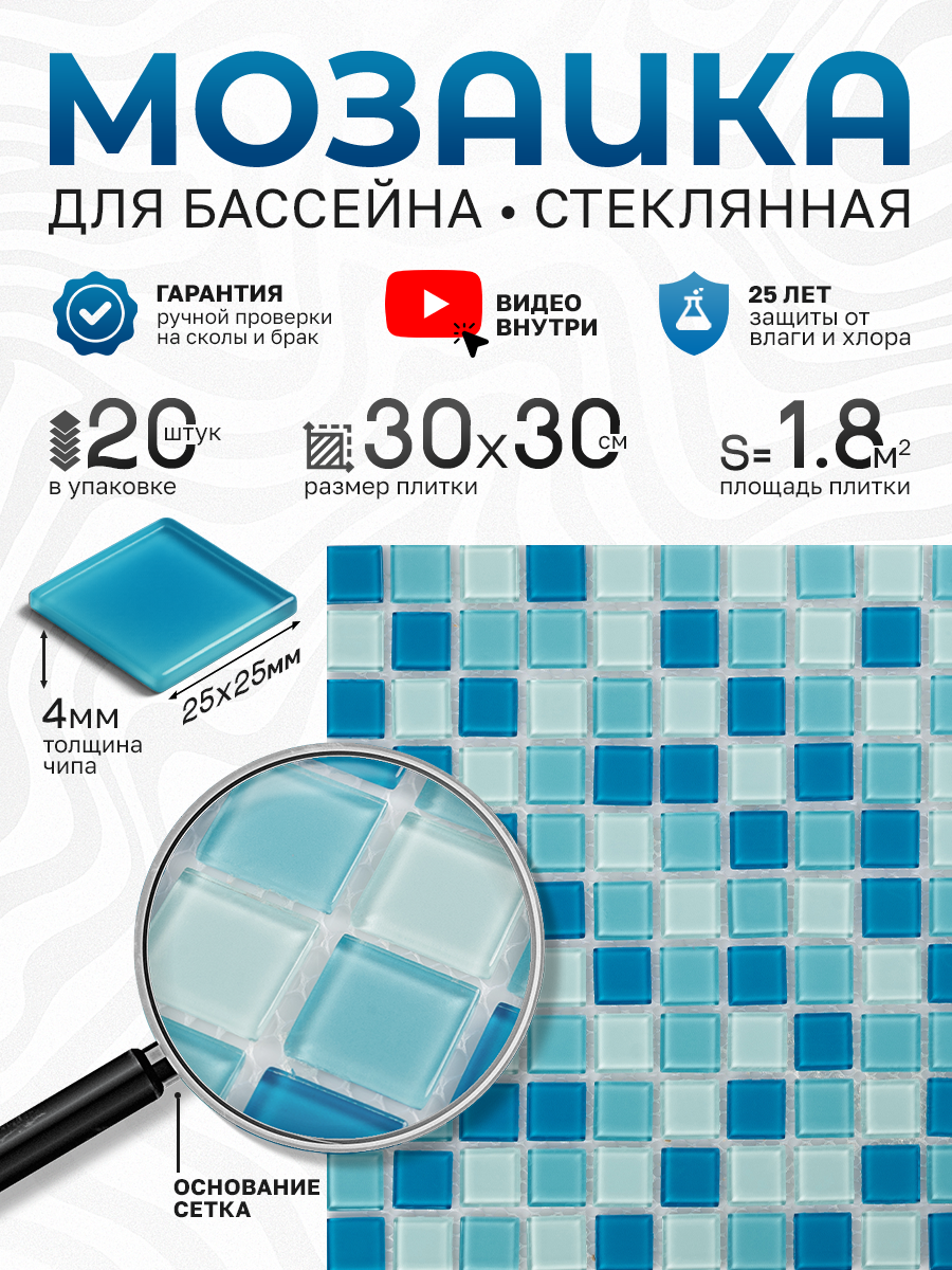 Изображение товара Стеклянная мозаика Керамоград Kg27_20 30x30 см цвет синий