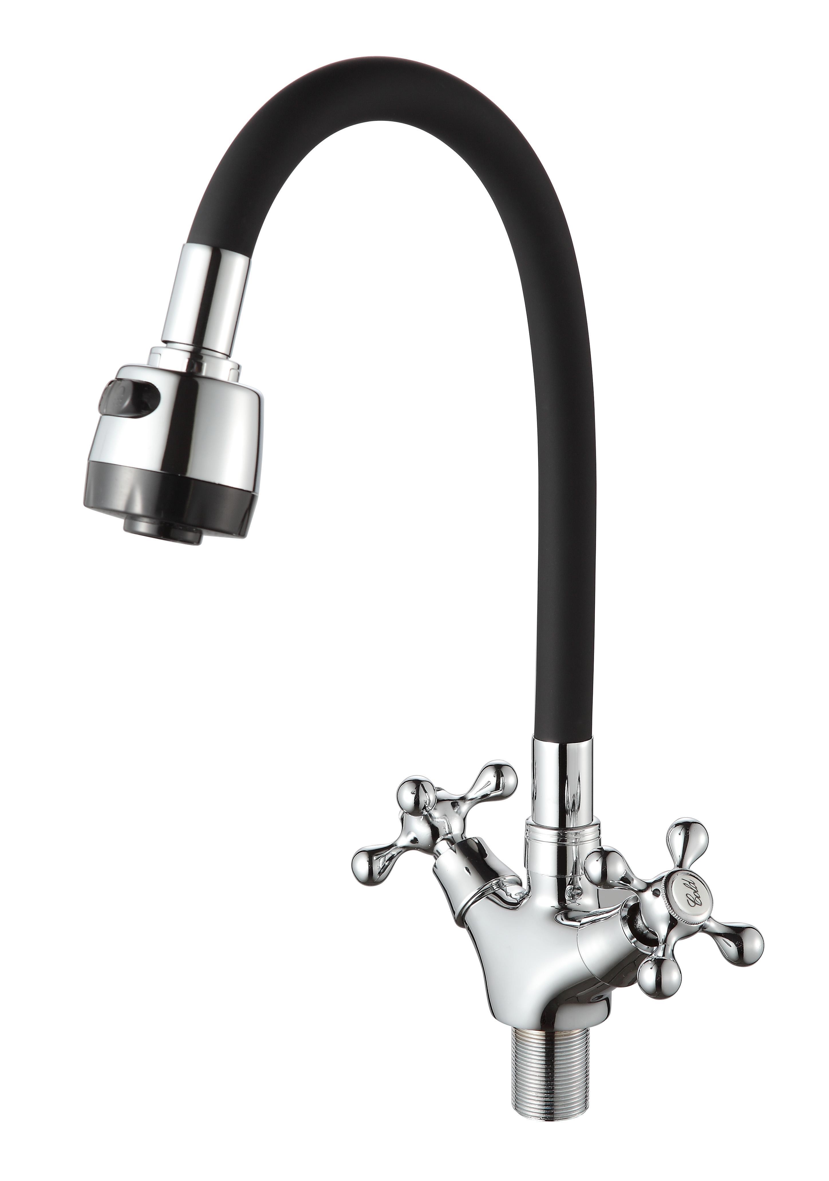 Изображение товара Смеситель D-LIN D153810-1t черный 15 см двухвентильный с изливом