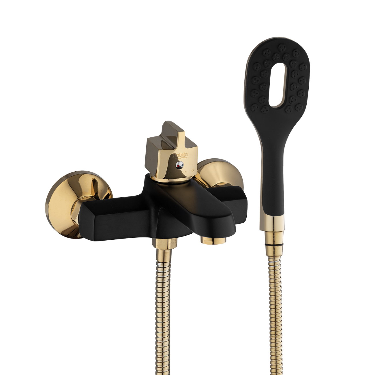 Изображение товара Смеситель для ванны Potato P30239 P30239-6 двухвентильный с душевой лейкой цвет золото, черный