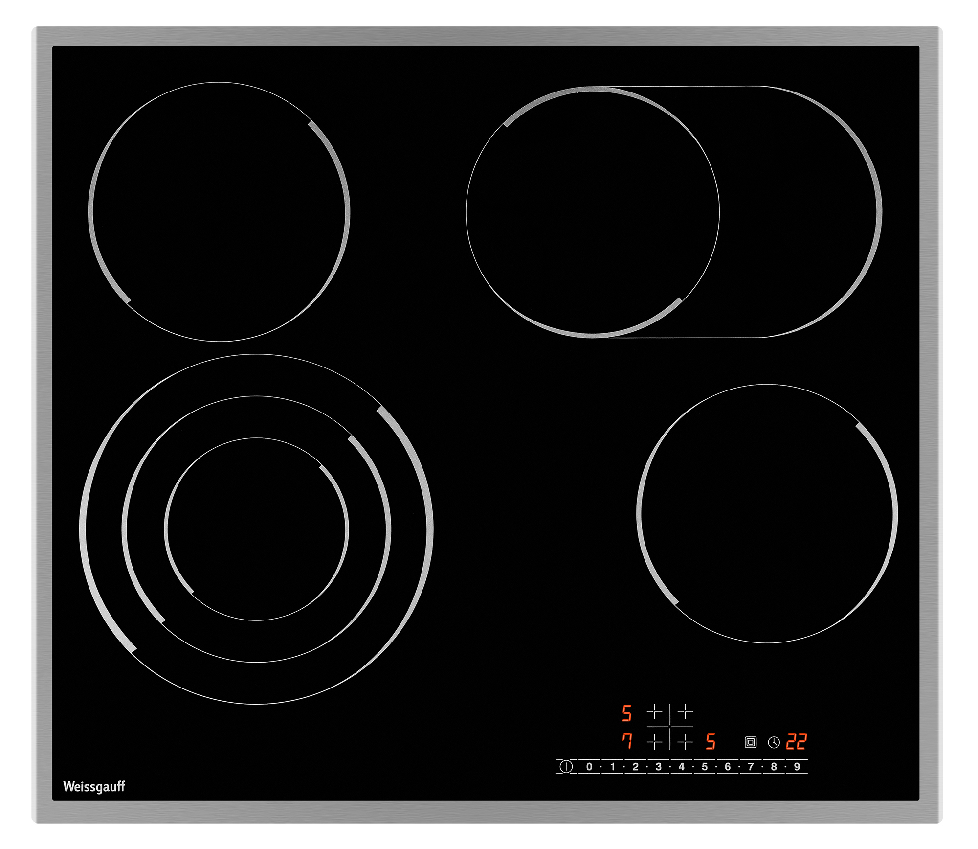 Изображение товара Электрическая варочная панель Weissgauff HV 643 BSX 59 см 4 конфорки черная Изображение товара Электрическая варочная панель Weissgauff HV 643 BSX 59 см 4 конфорки черная