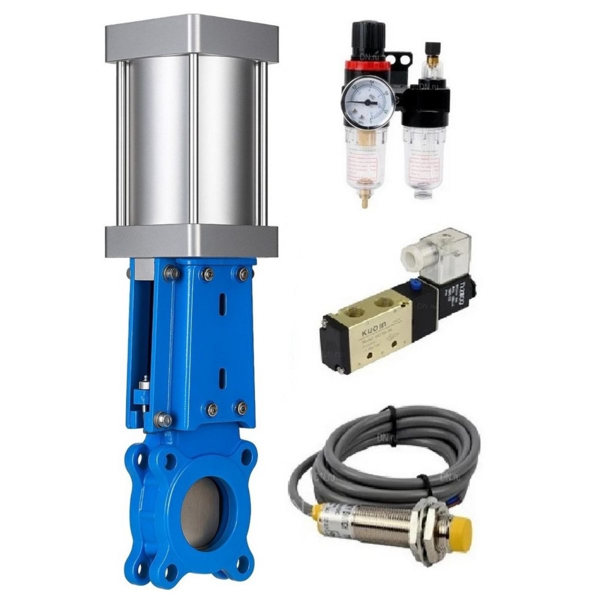 Изображение товара Задвижка DN.RU D040-10309, пневмопривод, нержавейка, DN150, 10 бар