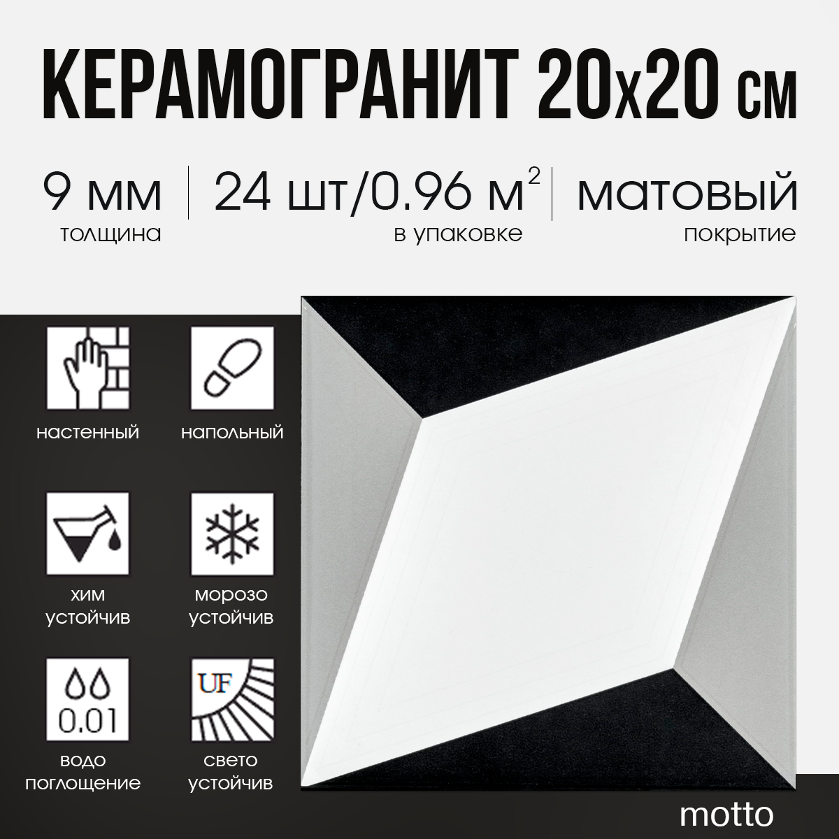 Изображение товара Керамогранит Motto Levels N100073 20x20см серый для пола и стен