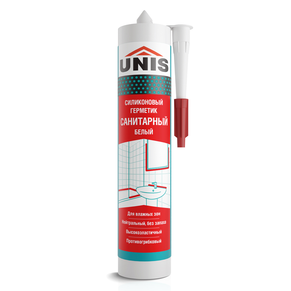 Изображение товара Герметик силиконовый Unis UN-85 белый 300 мл водостойкий морозостойкий термостойкий