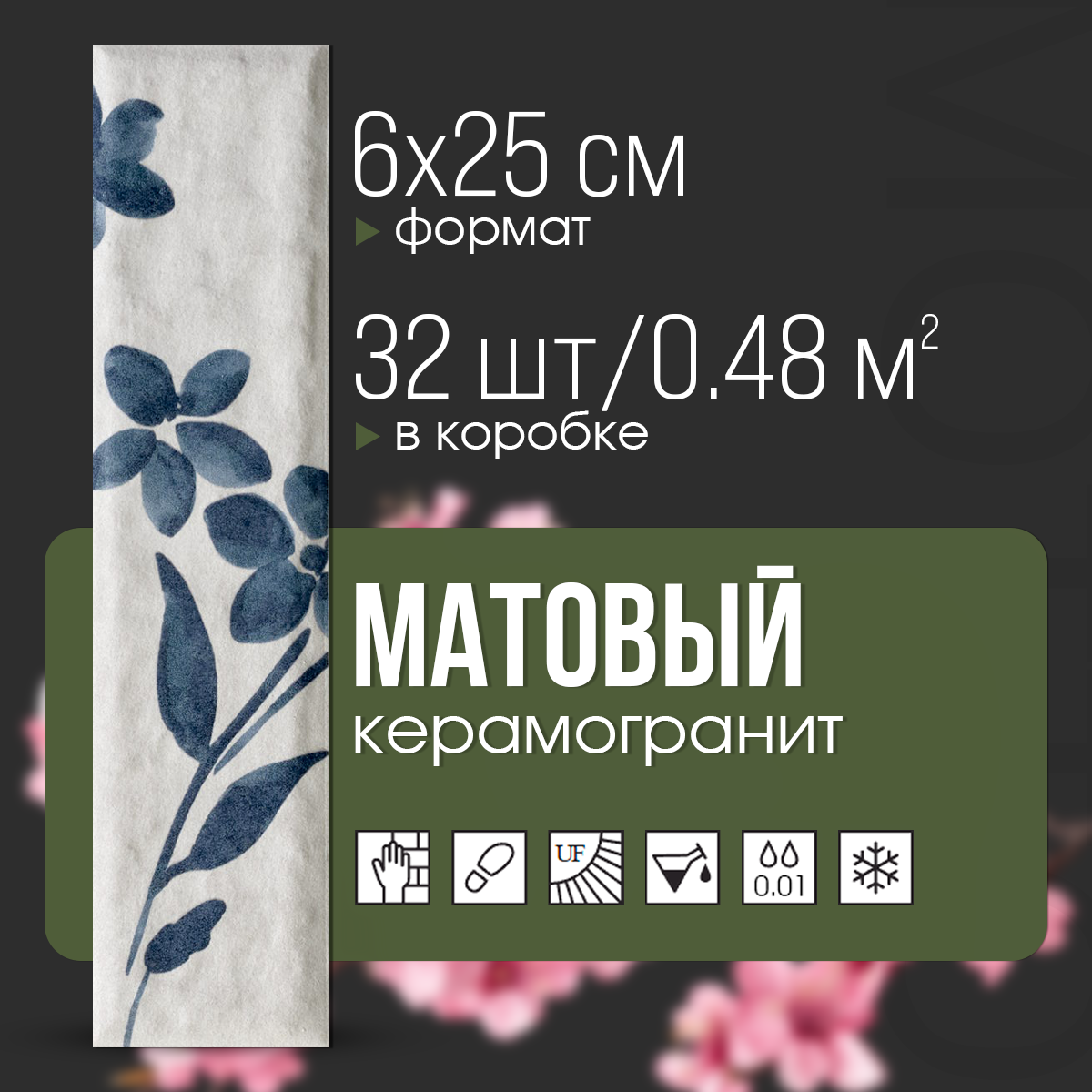 Изображение товара Керамогранит Motto Levels 60×250 мм голубой R9 матовый