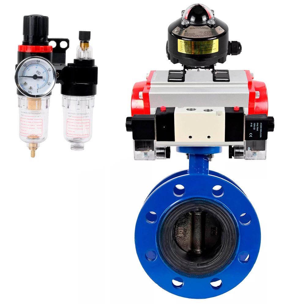 Изображение товара Затвор дисковый поворотный DN100 PN16 с пневмоприводом DN.RU