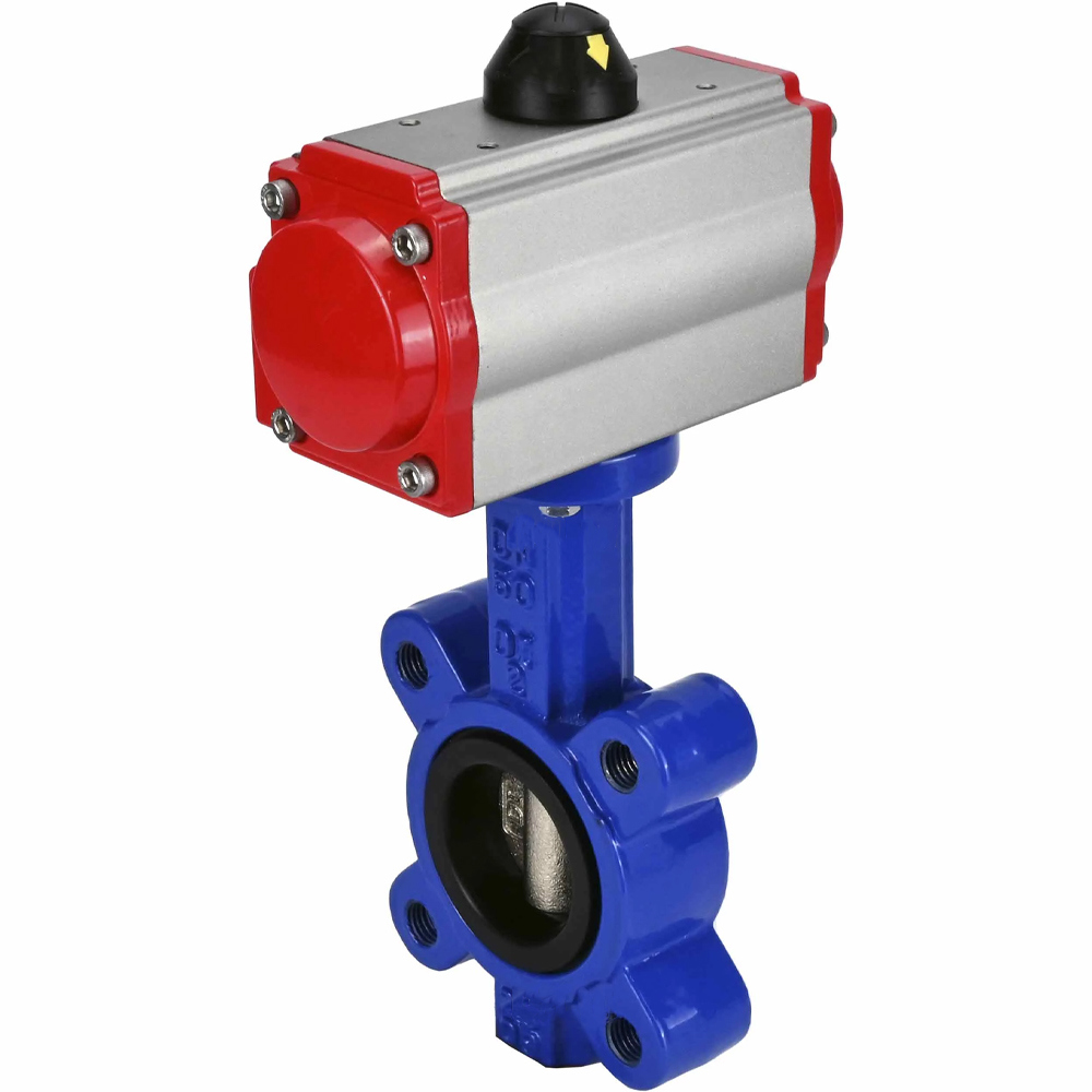 Изображение товара Затвор дисковый поворотный DN.RU QT450-304-NBR-2W-Fb-H 150 мм с пневмоприводом