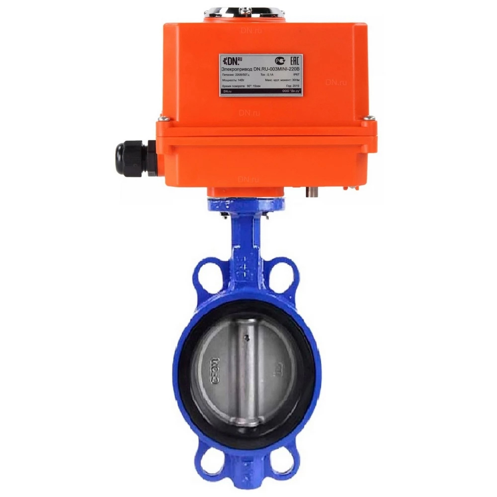 Изображение товара Затвор дисковый поворотный DN.RU D050-53029 DN50 PN16 с электроприводом 220В