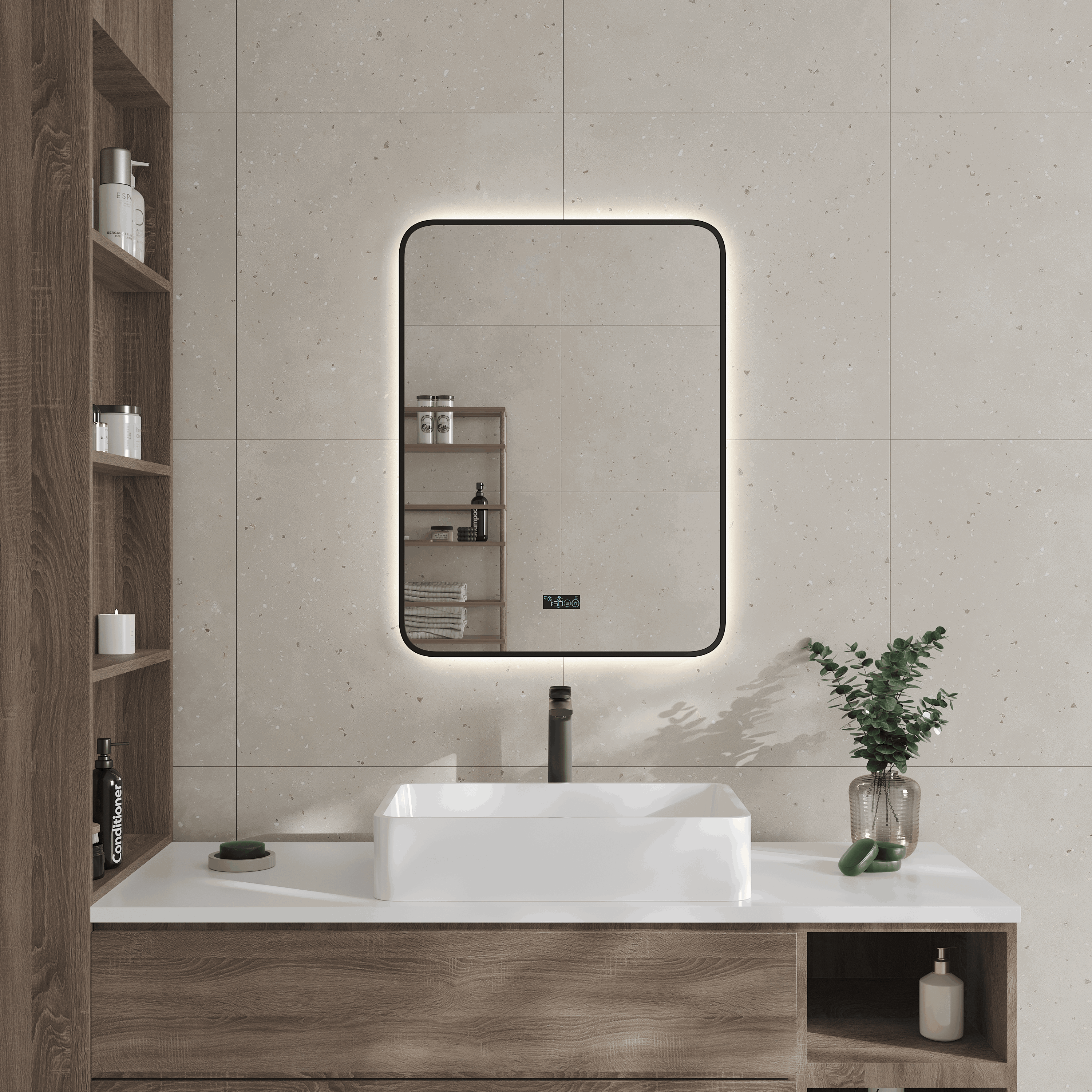 Изображение товара Зеркало для ванной Drive с подсветкой 60x80 см цвет черный