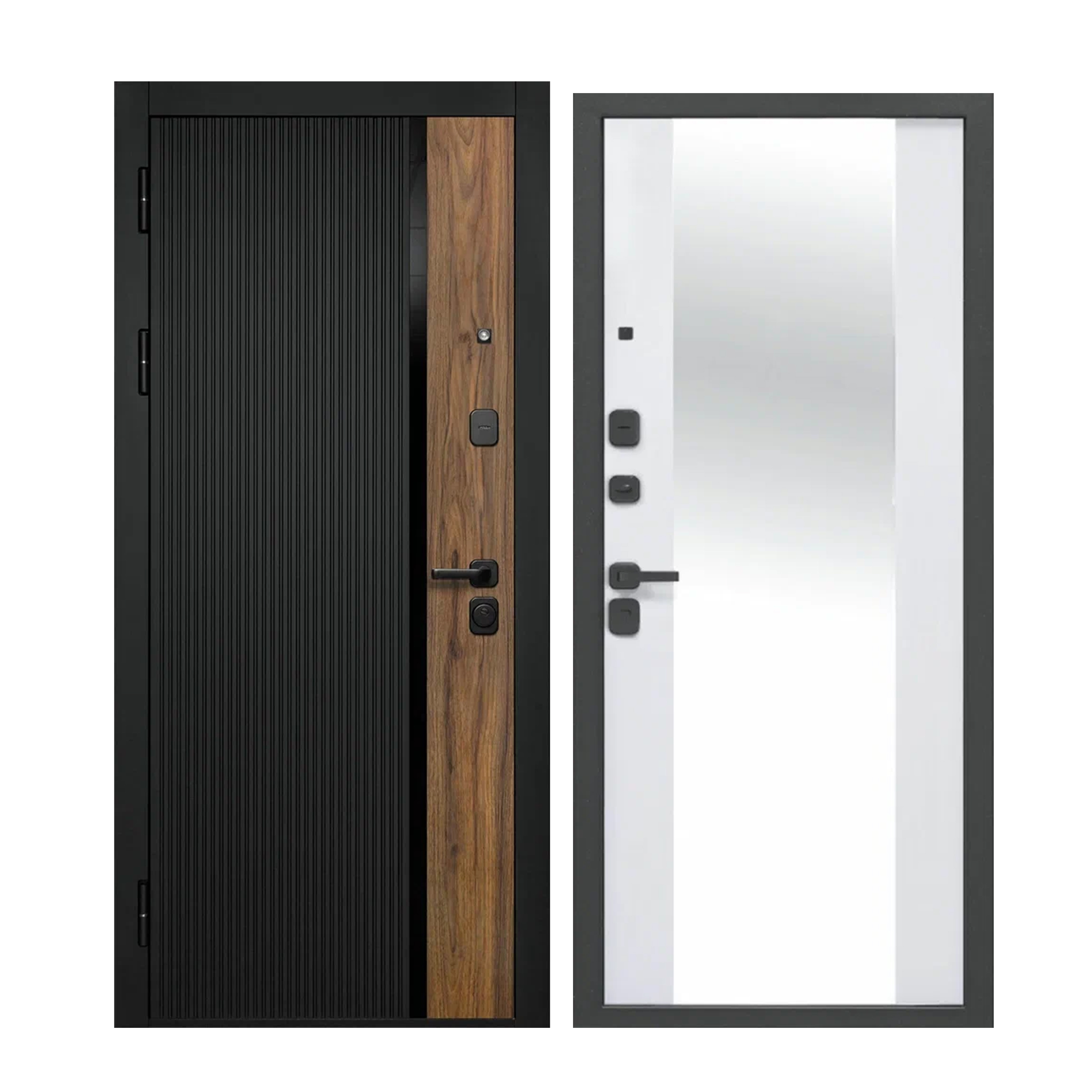 Изображение товара Входная дверь Superlock SL-12 левый 205x96см цвет сатин черный/белый матовый с зеркалом