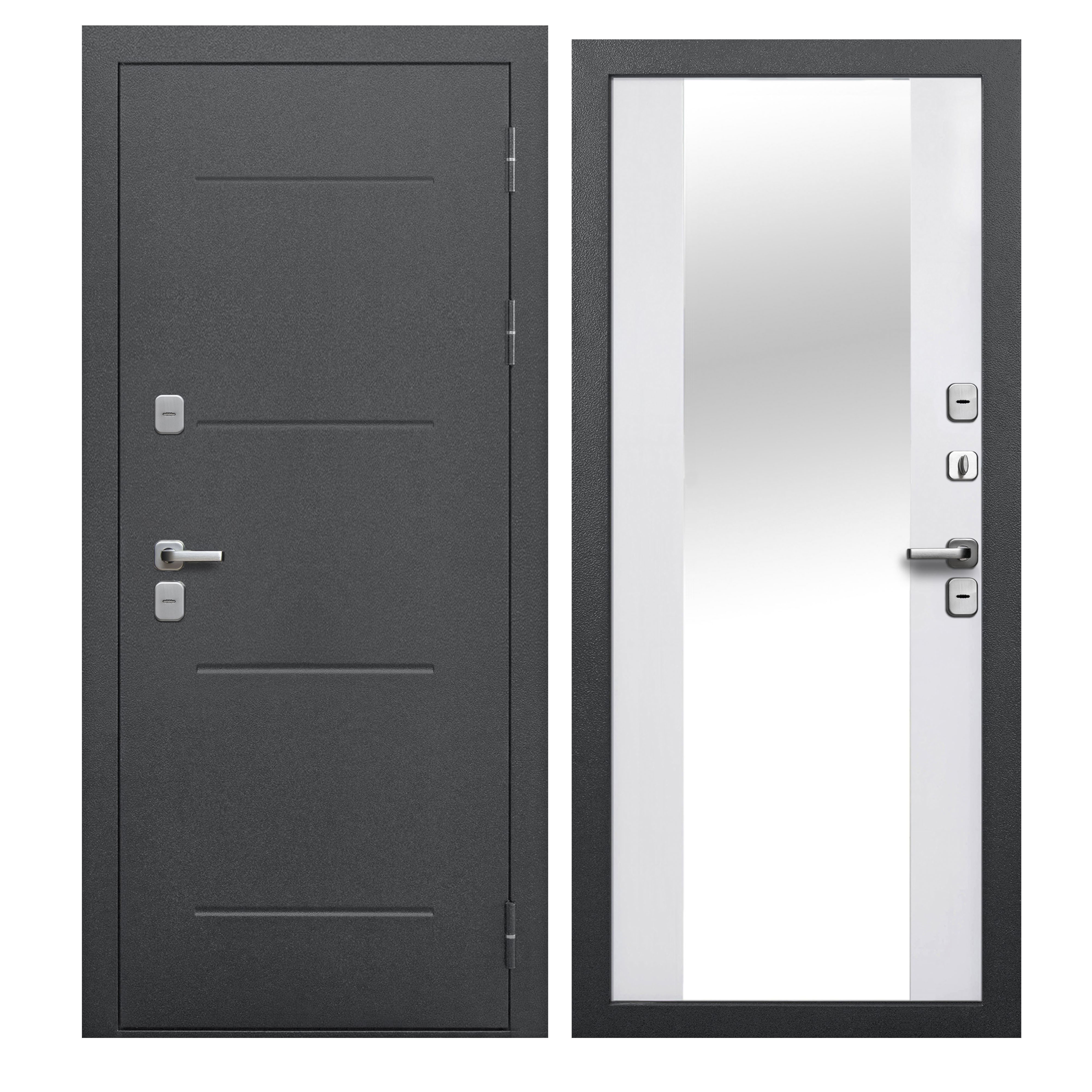 Изображение товара Входная дверь Superlock SL-102 правый 205x86см цвет антик серебро/эмалит белый с зеркалом