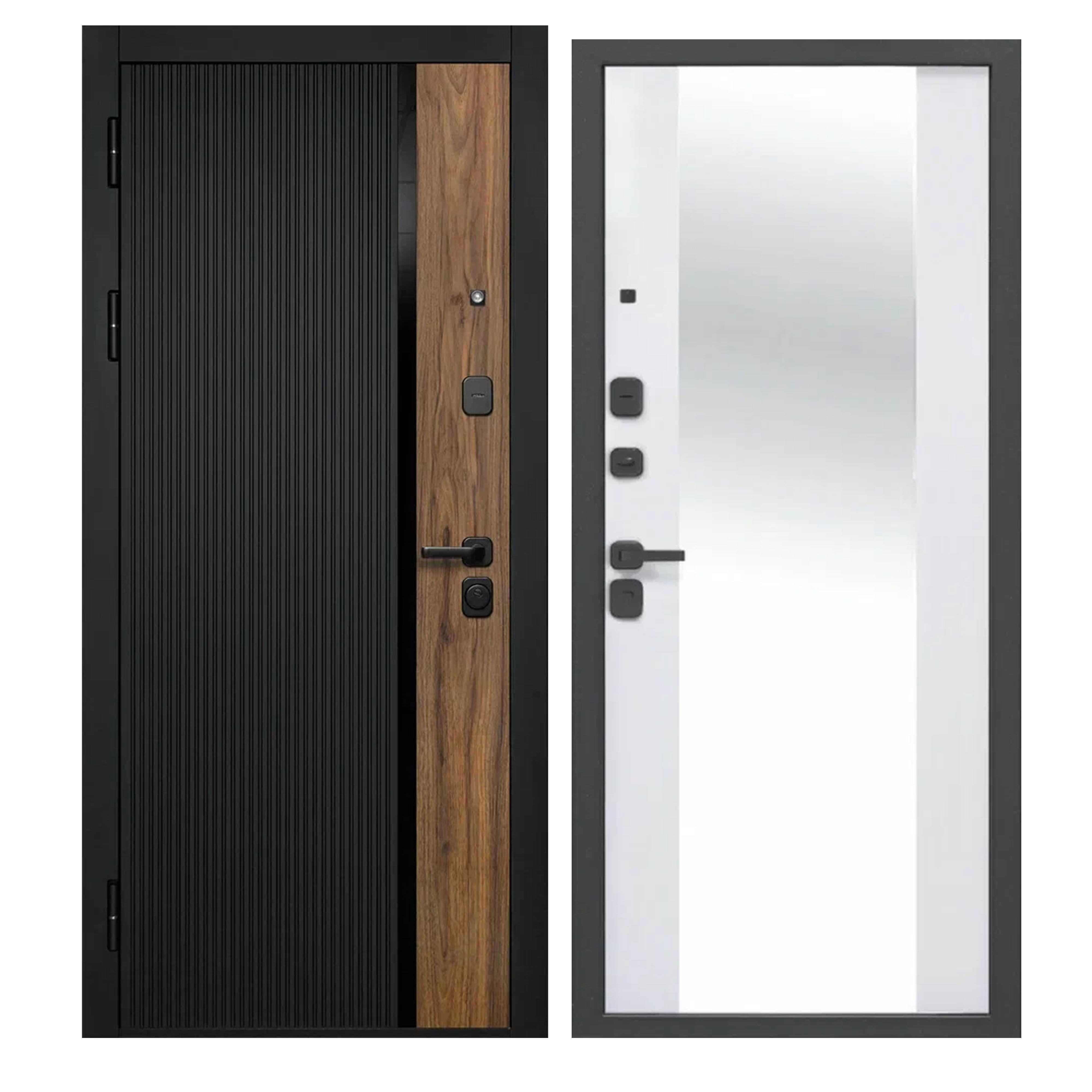 Изображение товара Входная дверь Superlock SL-12 левый 205x86см цвет сатин черный/белый матовый с зеркалом