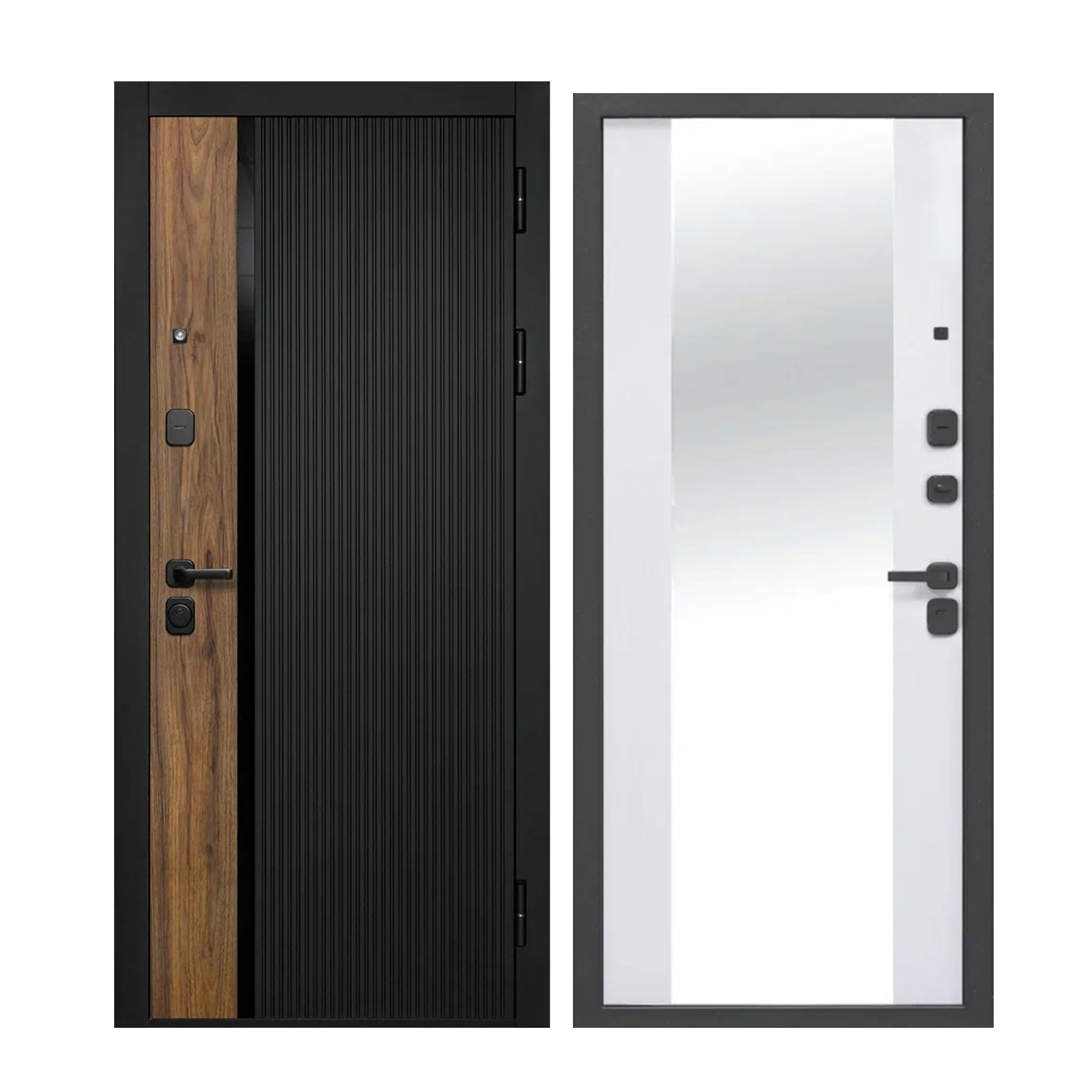 Изображение товара Входная дверь Superlock SL-12 правый 205x86см цвет сатин черный/белый матовый с зеркалом