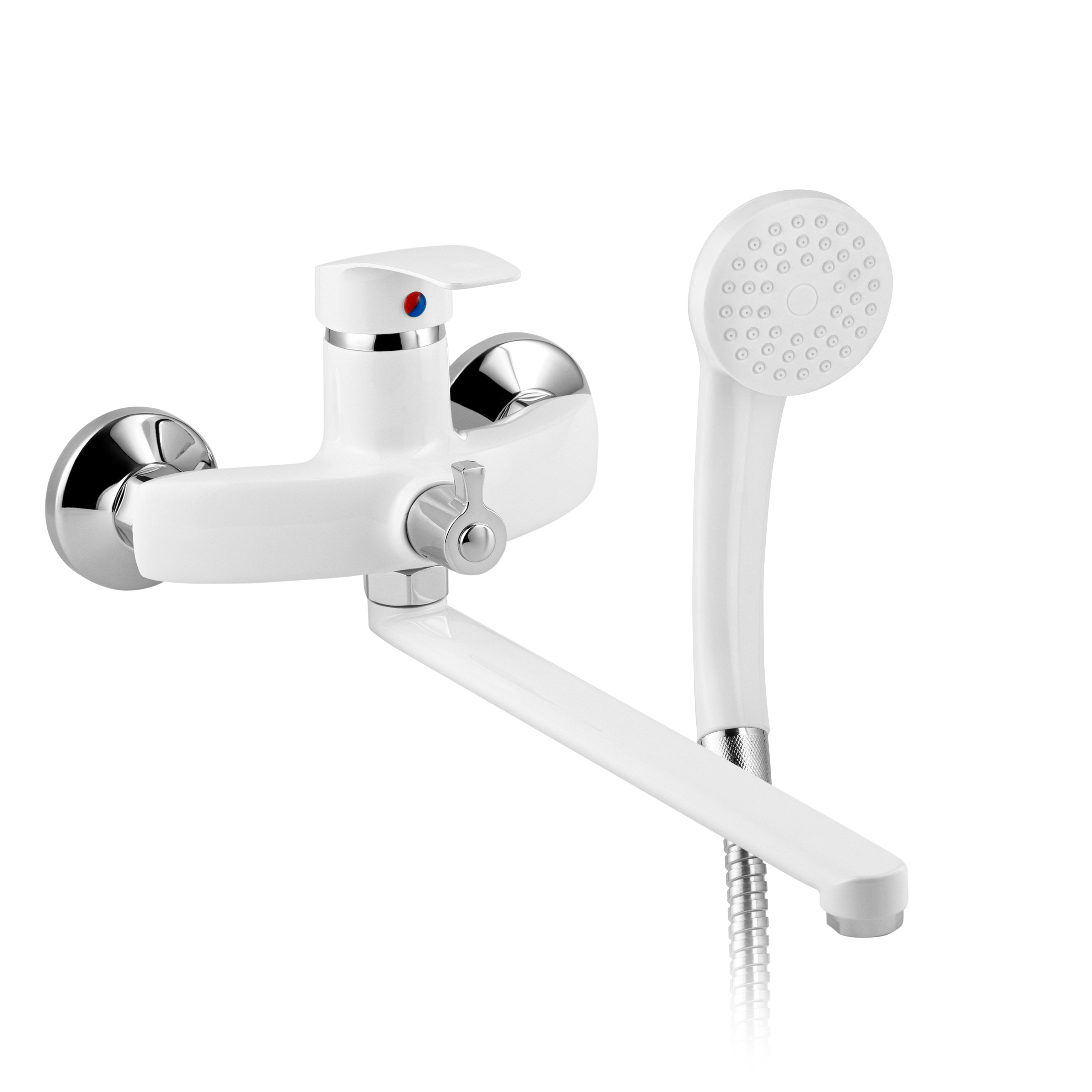 Изображение товара Смеситель для ванны ЭВЕРЕСТ B22-2127 белый шаровый с длинным изливом с квадратный корпусом цвет белый