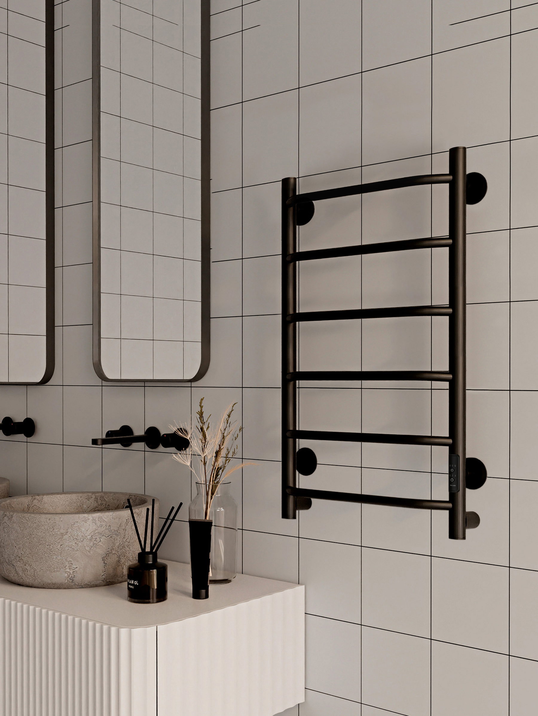 Изображение товара Электрический полотенцесушитель Myspace Temazo 80 Вт 800 мм черный муар