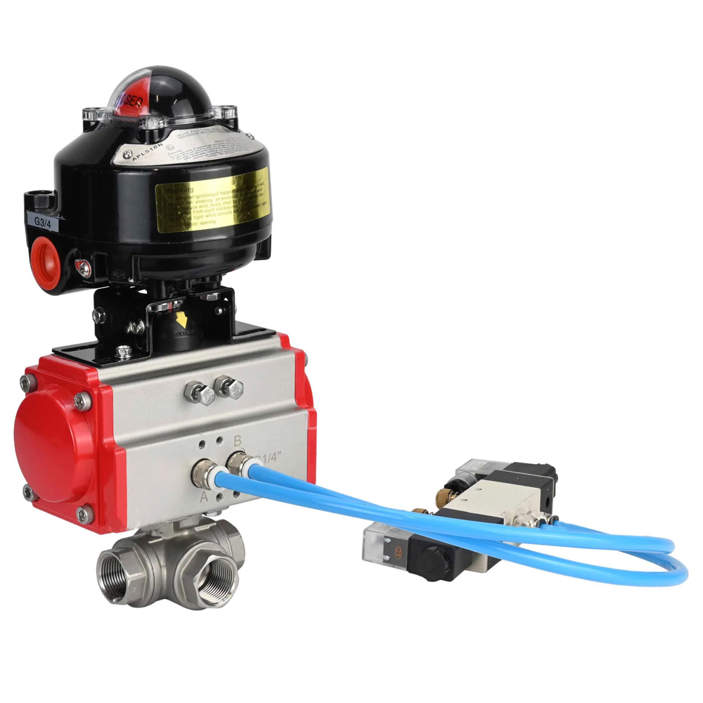 Изображение товара Кран шаровой угловой DN.ru D160-30262 DN20 PN63 3/4" ВР с пневмоприводом нержавеющая сталь