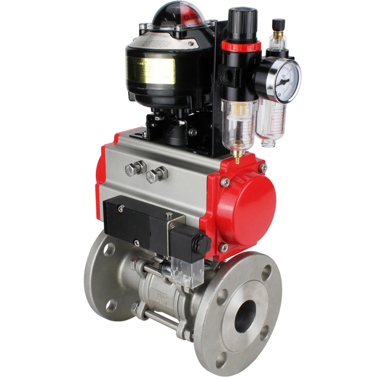 Изображение товара Кран шаровой прямой DN.ru D160-30274 DN40 PN40 с пневмоприводом нержавеющая сталь