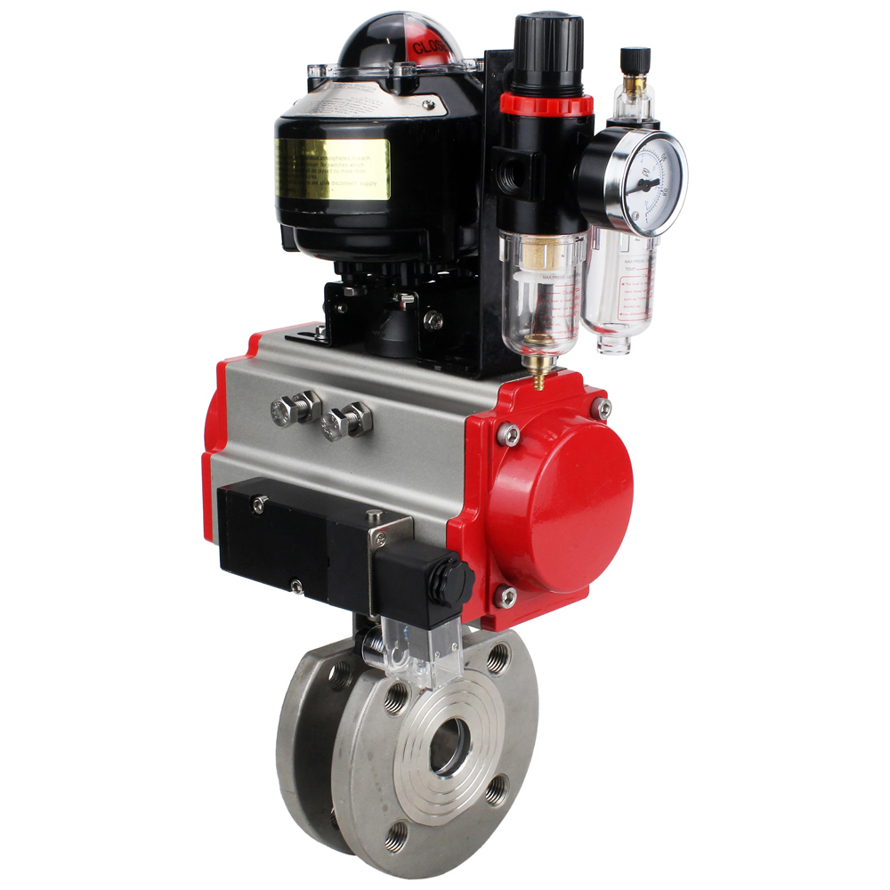 Изображение товара Кран шаровой прямой DN.ru D160-30388 DN80 PN16 с пневмоприводом нержавеющая сталь