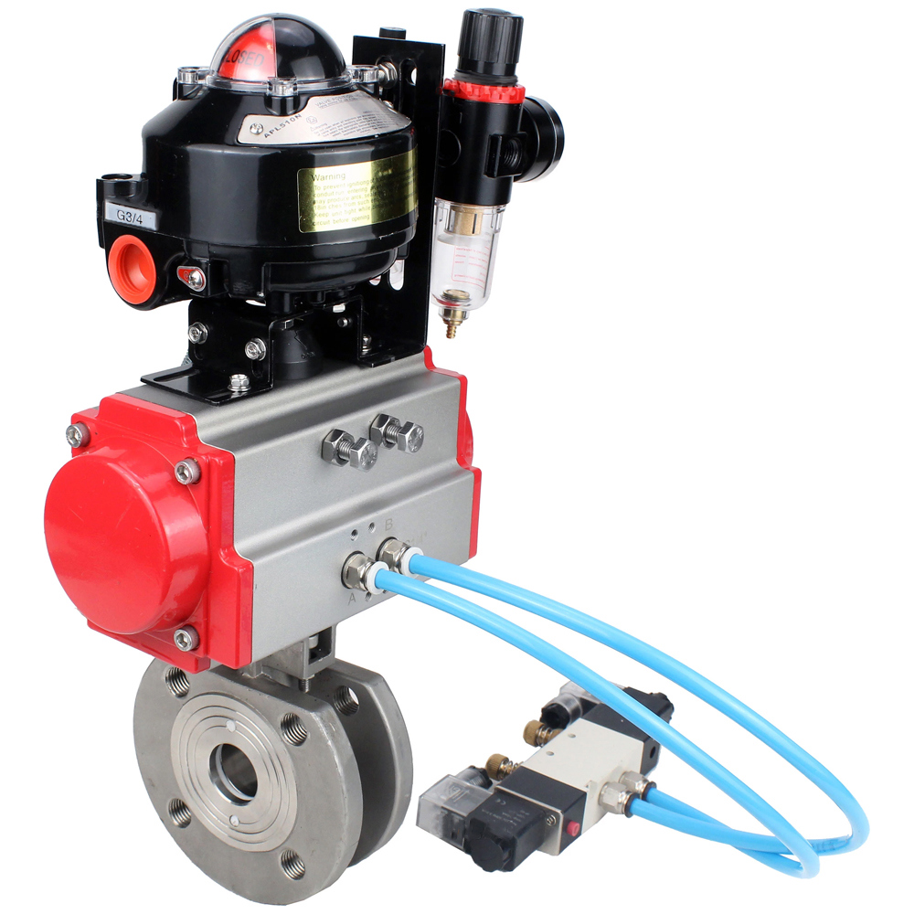 Изображение товара Кран шаровой прямой DN.ru D160-30548 DN80 PN16 с пневмоприводом нержавеющая сталь