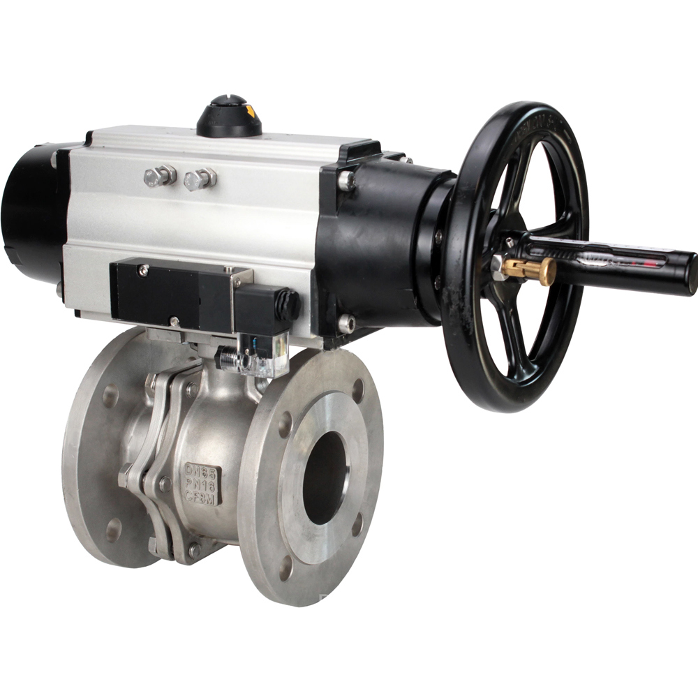 Изображение товара Кран шаровой прямой DN.ru D160-30593 DN80 PN16 с пневмоприводом нержавеющая сталь