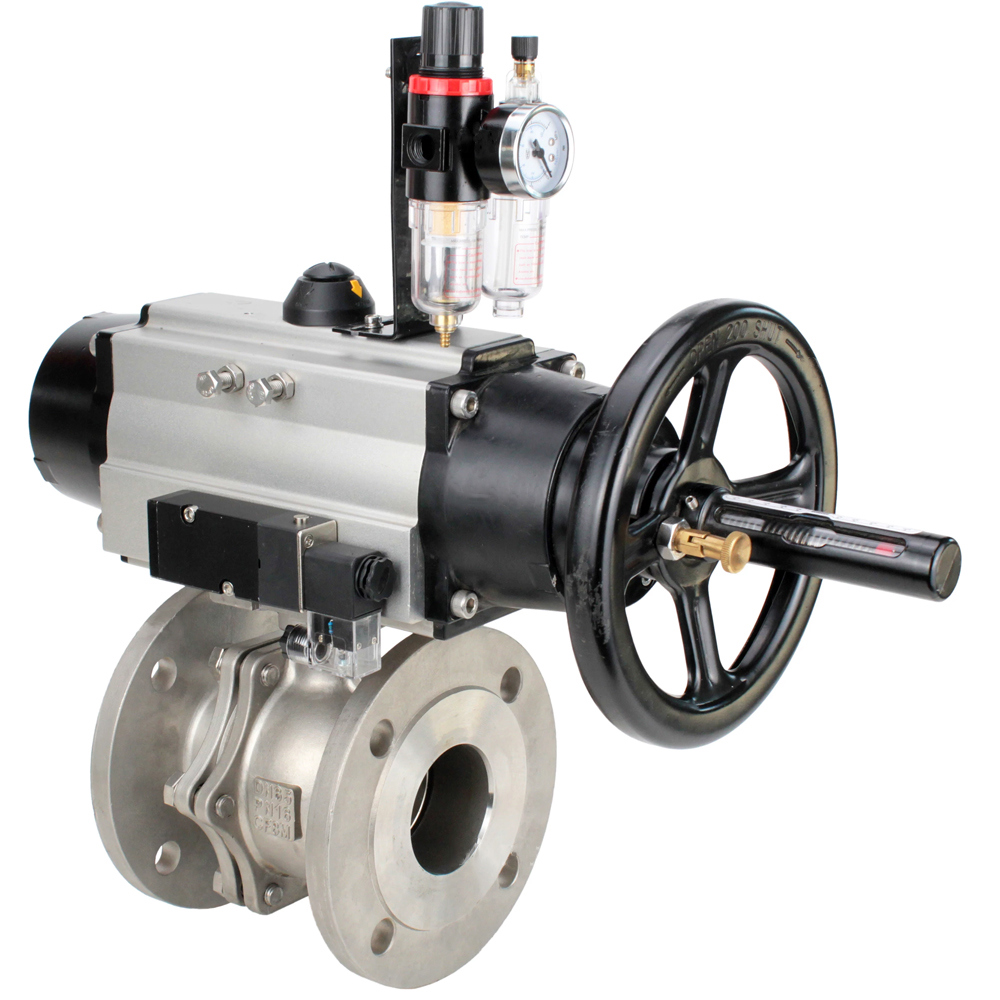 Изображение товара Кран шаровой DN100 DN.RU с пневмоприводом, нерж. сталь, 16 бар