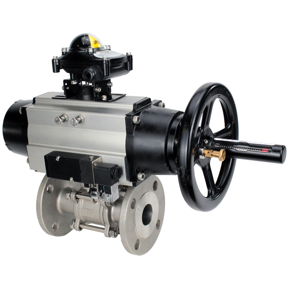 Изображение товара Кран шаровой прямой DN.ru D160-30923 DN65 PN25 с пневмоприводом нержавеющая сталь