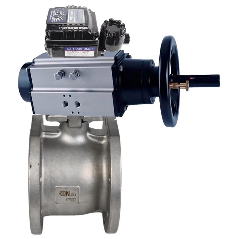 Изображение товара Кран шаровой прямой DN.ru D160-31273 DN80 PN16 с пневмоприводом нержавеющая сталь