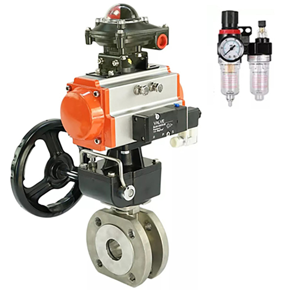 Изображение товара Кран шаровой прямой DN.ru D160-31705 DN80 PN16 с пневмоприводом нержавеющая сталь