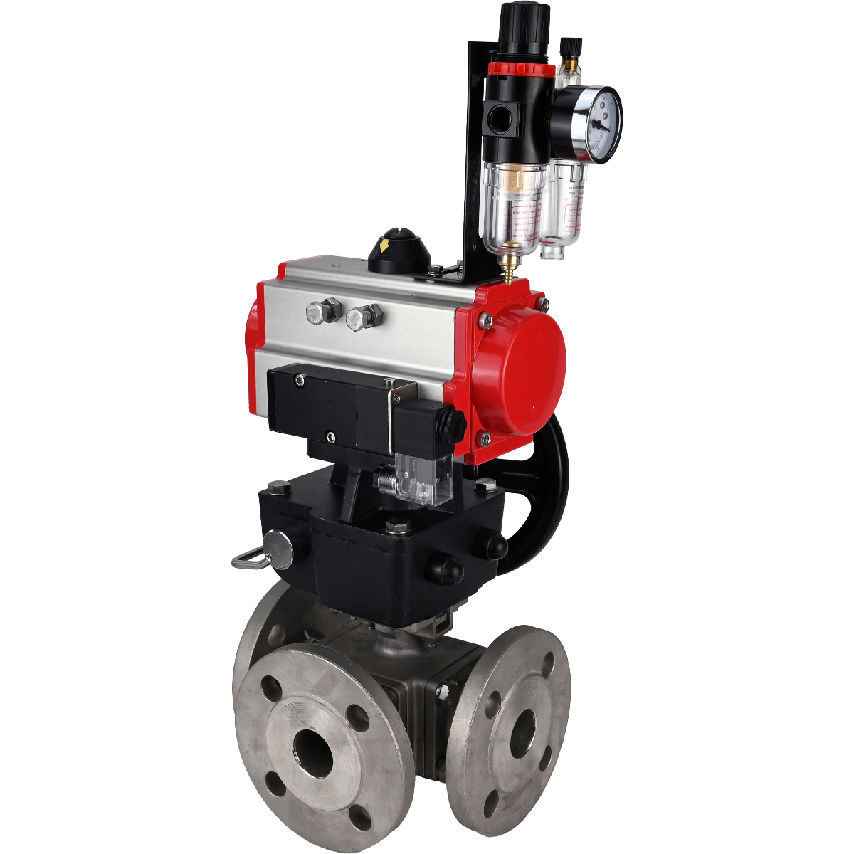 Изображение товара Кран шаровой угловой DN.ru D160-32205 DN20 PN16 с пневмоприводом нержавеющая сталь