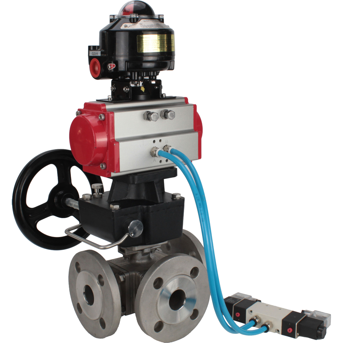 Изображение товара Кран шаровой угловой DN.ru D160-32466 DN20 PN16 с пневмоприводом нержавеющая сталь Изображение товара Кран шаровой угловой DN.ru D160-32466 DN20 PN16 с пневмоприводом нержавеющая сталь