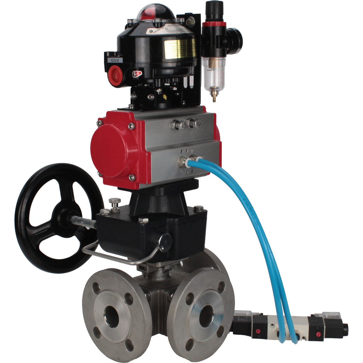 Изображение товара Кран шаровой угловой DN.ru D160-32478 DN40 PN16 с пневмоприводом нержавеющая сталь