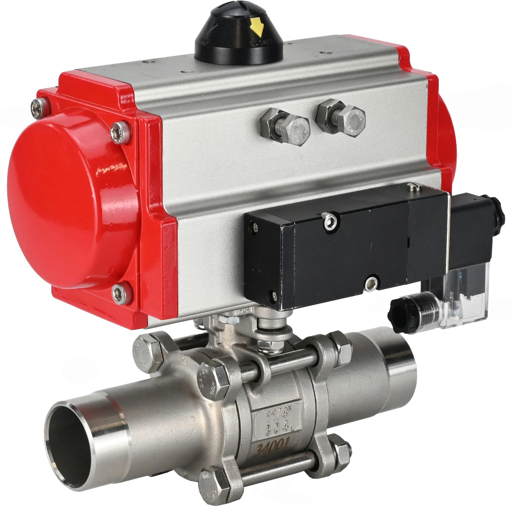 Изображение товара Кран шаровой прямой DN.ru D160-53679 DN32 PN40 с пневмоприводом нержавеющая сталь