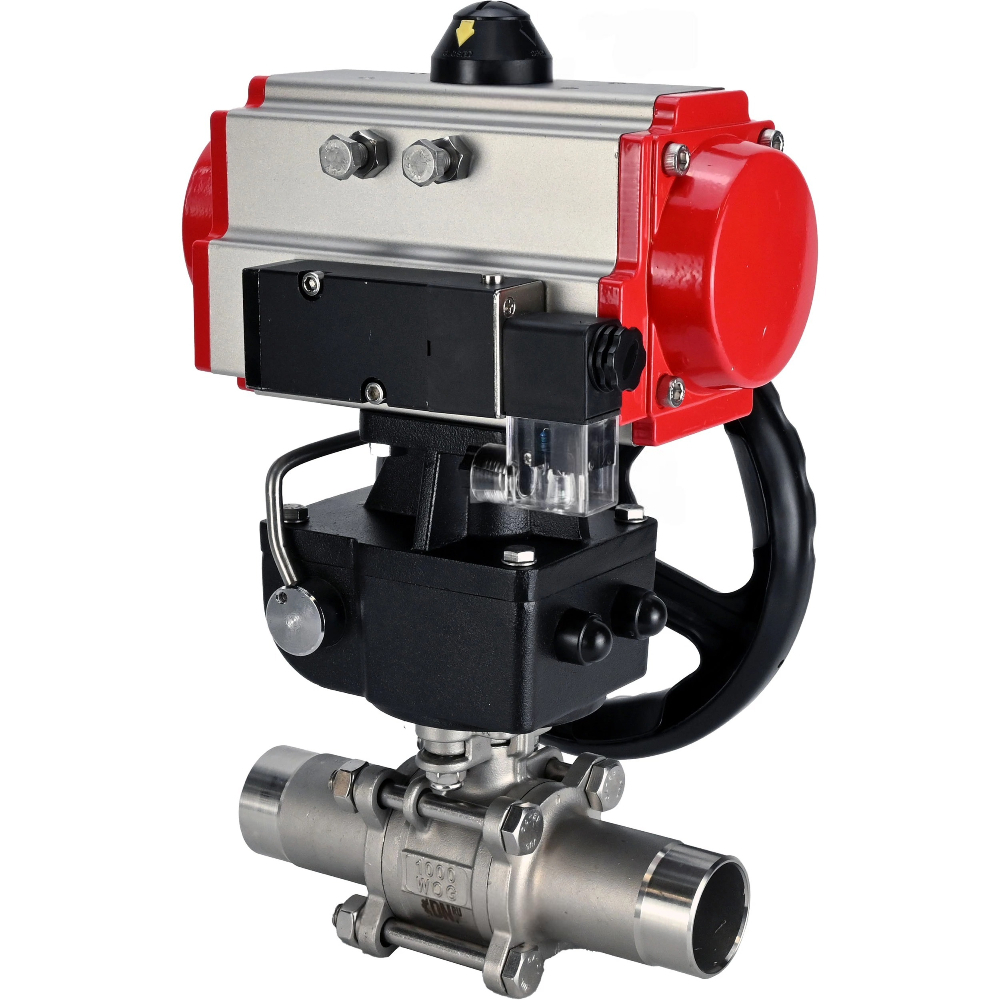 Изображение товара Кран шаровой прямой DN.ru D160-53917 DN80 PN25 с пневмоприводом нержавеющая сталь