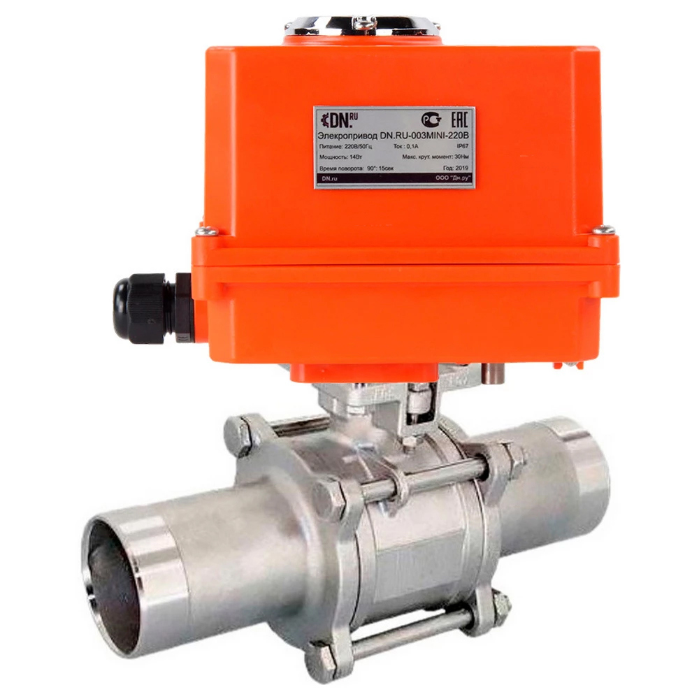 Изображение товара Кран шаровой прямой DN.ru D160-54918 DN10 PN63 с электроприводом нержавеющая сталь